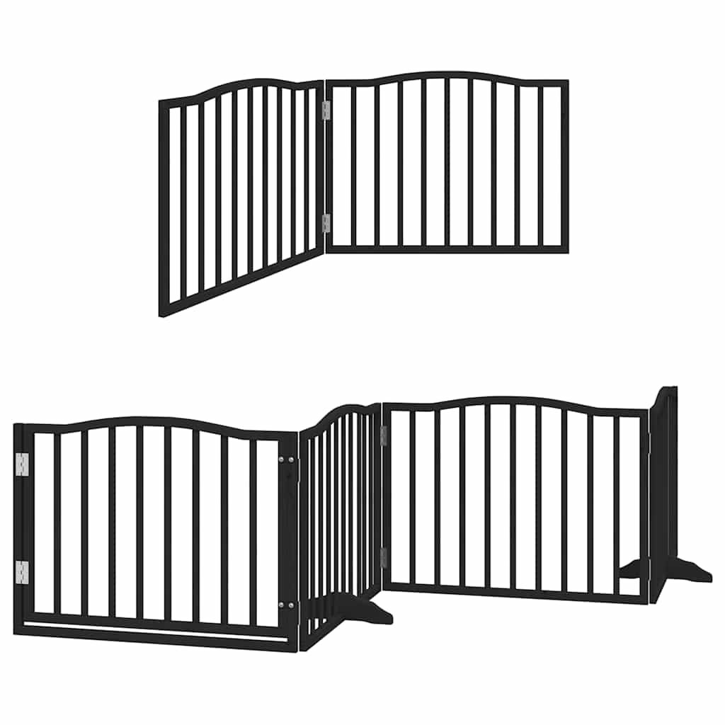 hundelåge med dør 8 paneler 640 cm foldbar poppeltræ sort