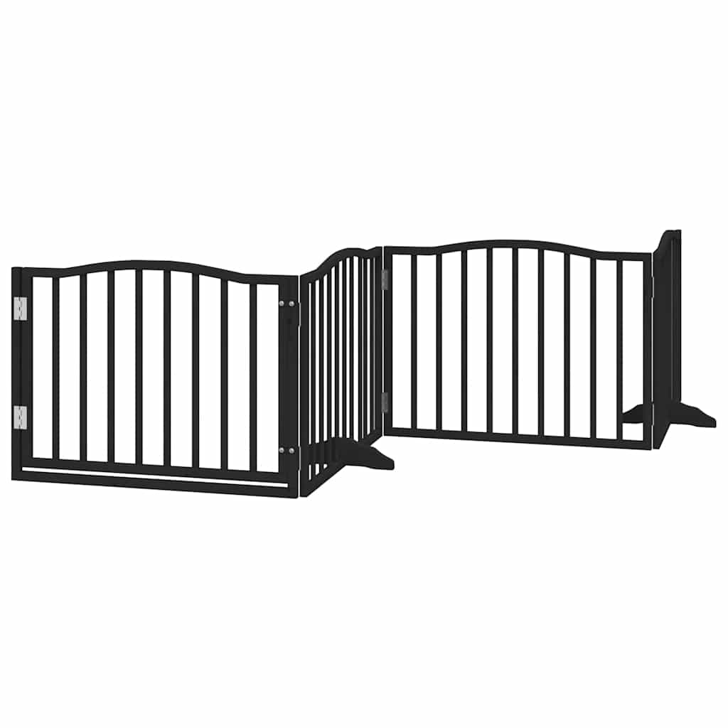 hundelåge med dør 8 paneler 640 cm foldbar poppeltræ sort