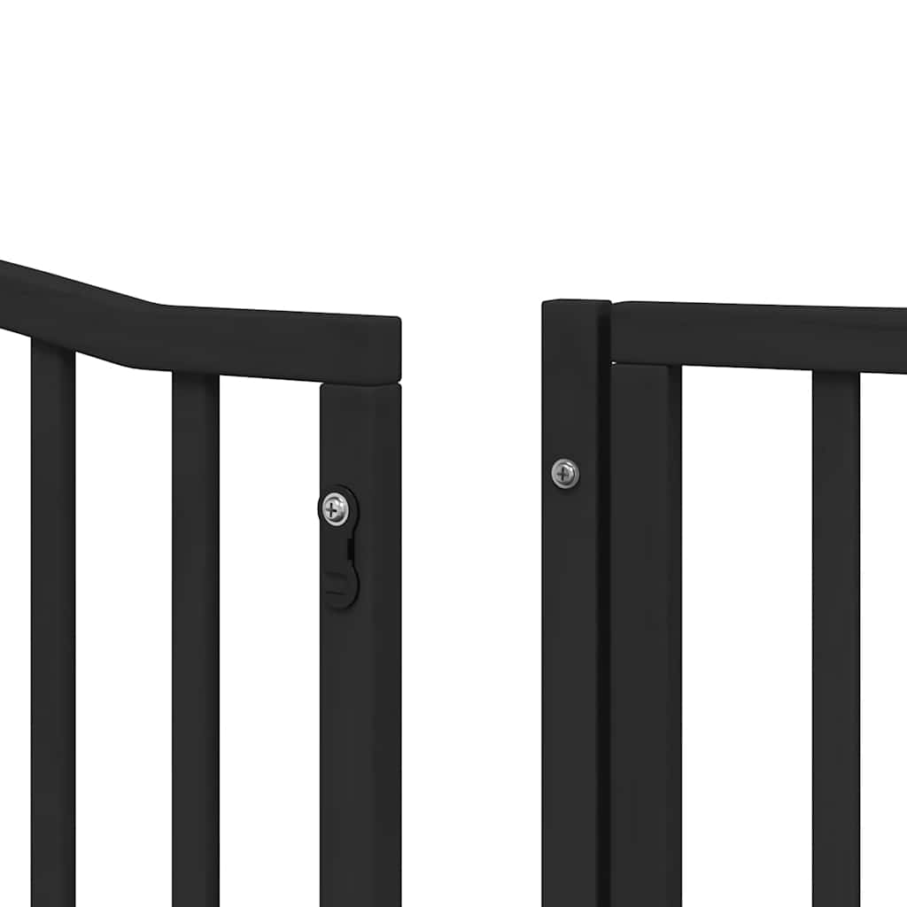 hundelåge med dør 8 paneler 640 cm foldbar poppeltræ sort