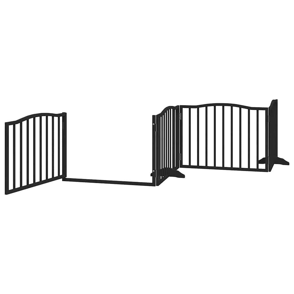hundelåge med dør 12 paneler 960 cm foldbar poppeltræ sort