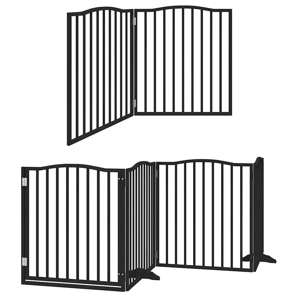 hundelåge med dør 6 paneler 480 cm foldbar poppeltræ sort