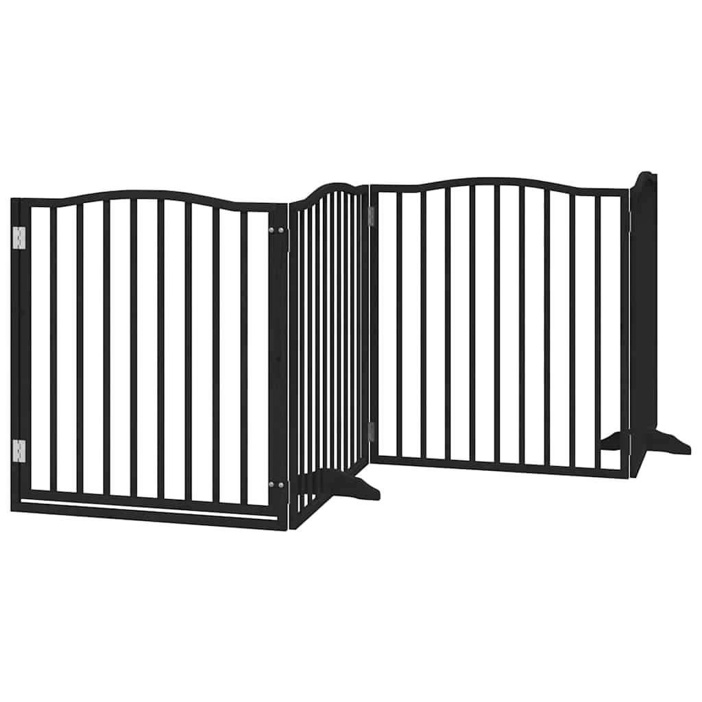 hundelåge med dør 8 paneler 640 cm foldbar poppeltræ sort