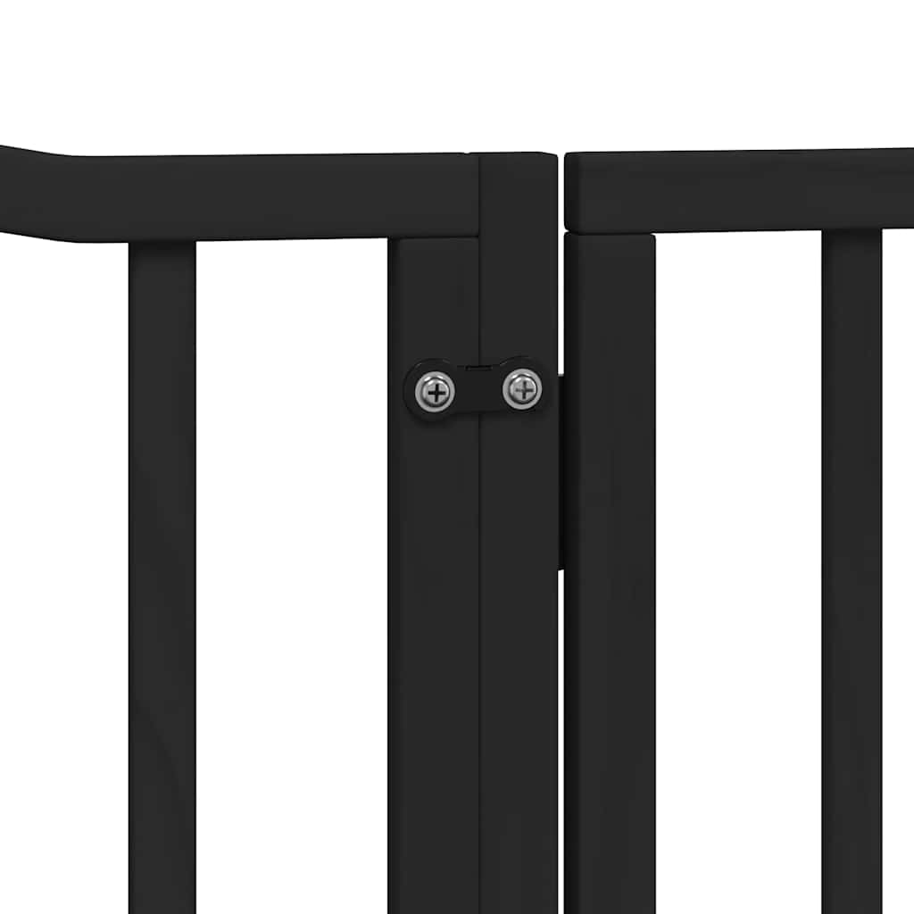 hundelåge med dør 8 paneler 640 cm foldbar poppeltræ sort
