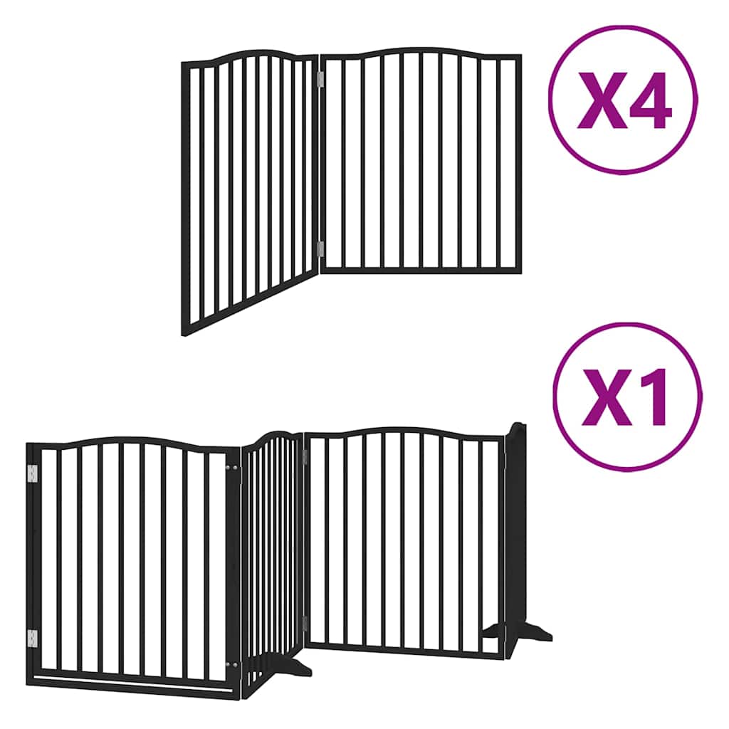 hundelåge med dør 12 paneler 960 cm foldbar poppeltræ sort