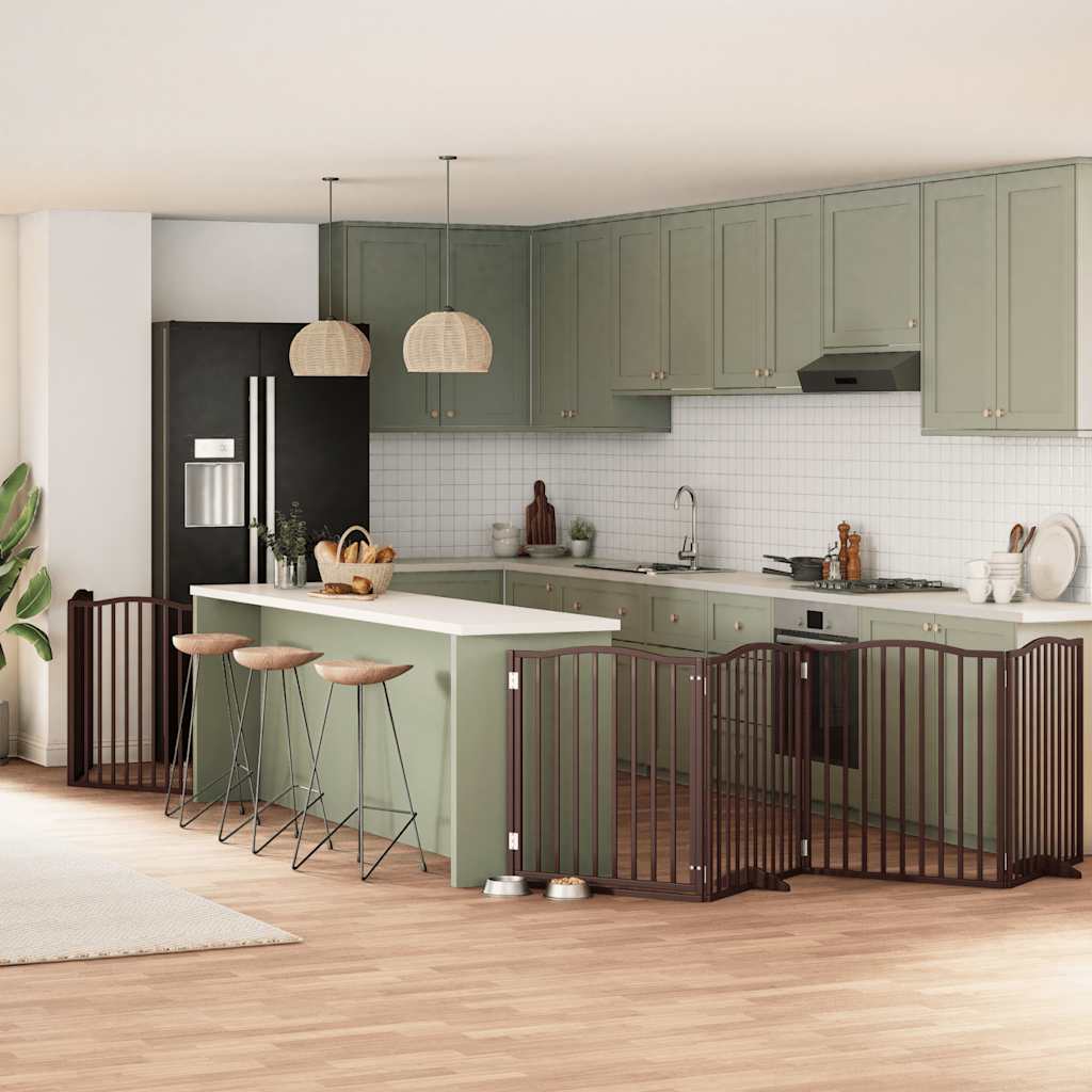 hundelåge med dør 6 paneler 480 cm foldbar poppeltræ brun