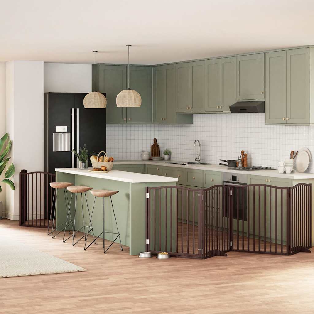 hundelåge med dør 8 paneler 640 cm foldbar poppeltræ brun