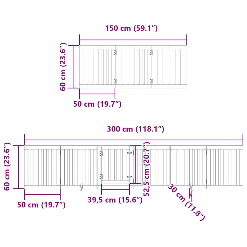 hundelåge med dør 12 paneler 750 cm foldbar poppeltræ