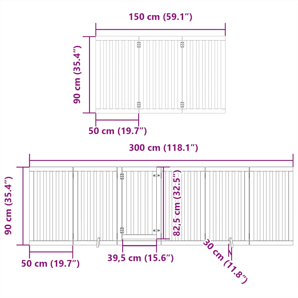 hundelåge med dør 12 paneler 750 cm foldbar poppeltræ