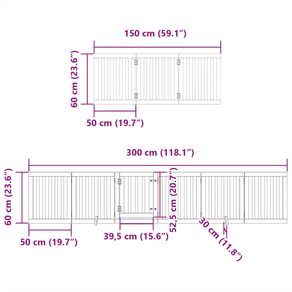 hundelåge med dør 9 paneler 450 cm foldbar poppeltræ hvid