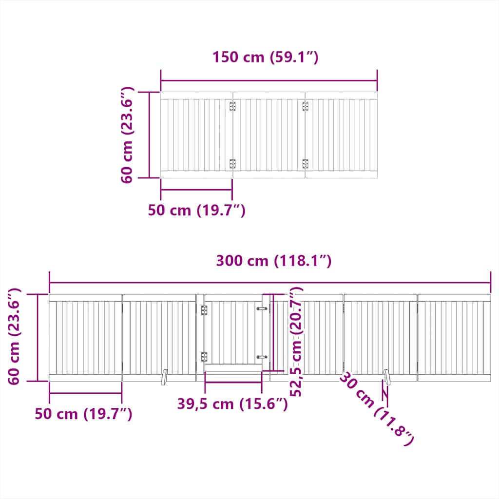 hundelåge med dør 12 paneler 600 cm foldbar poppeltræ hvid