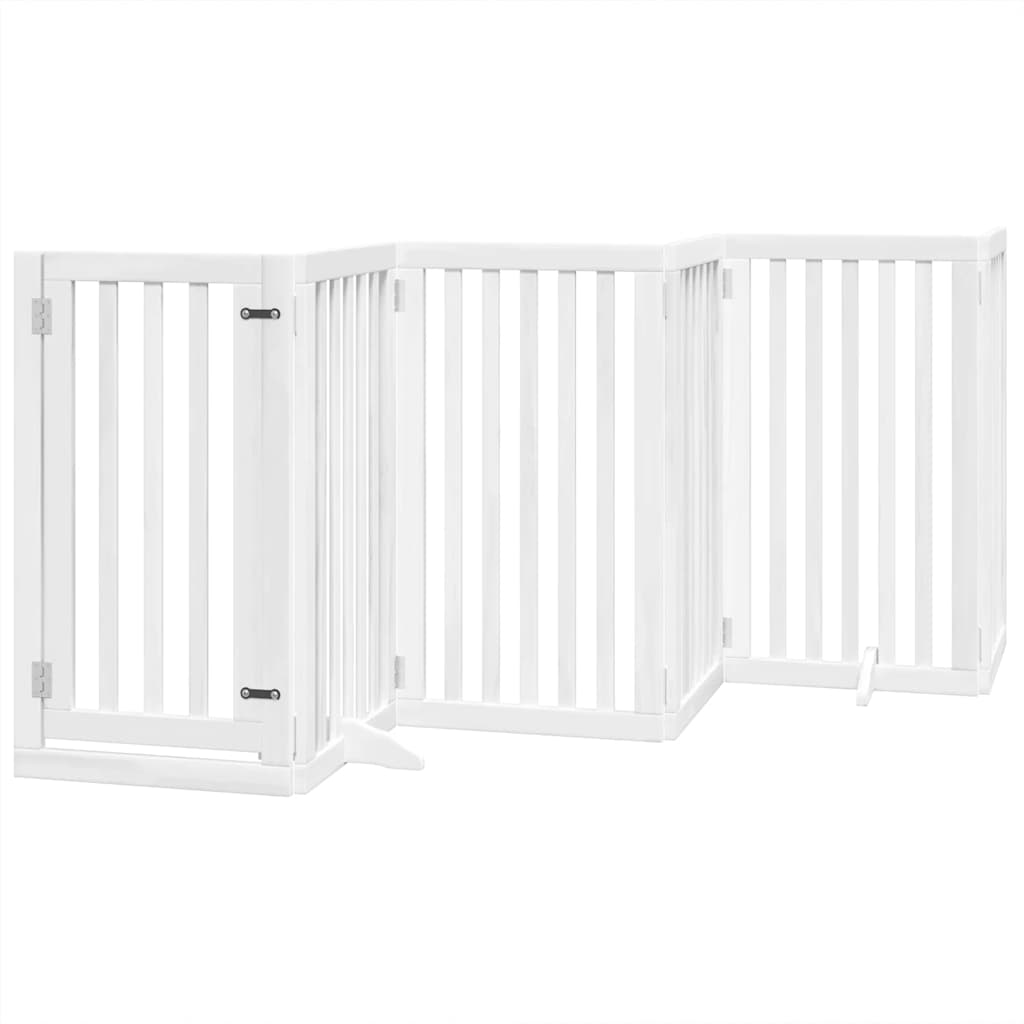 hundelåge med dør 9 paneler 450 cm foldbar poppeltræ hvid