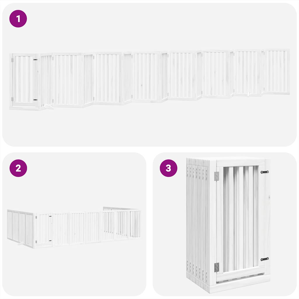 hundelåge med dør 15 paneler 750 cm foldbar poppeltræ hvid