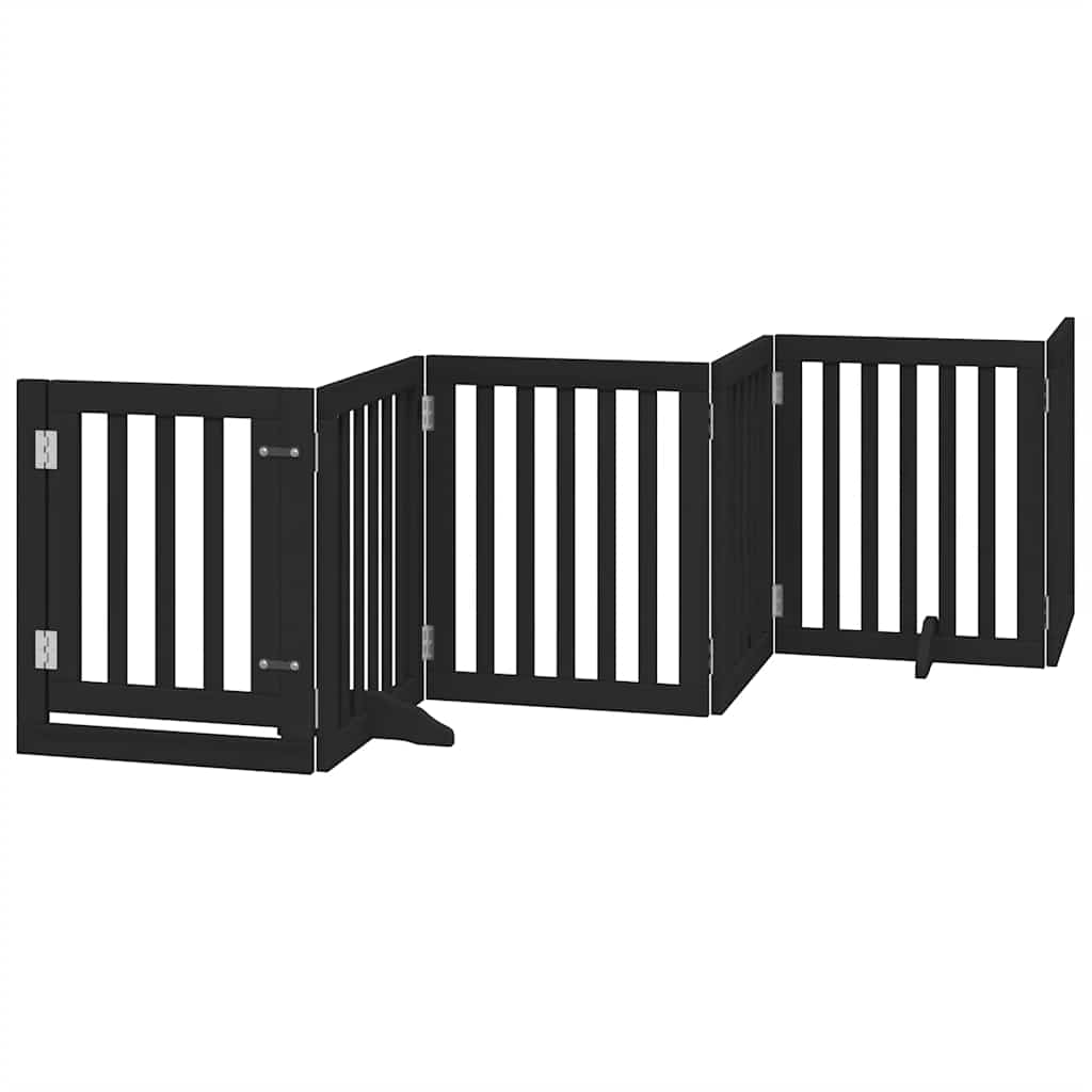 hundelåge med dør 9 paneler 450 cm foldbar poppeltræ sort