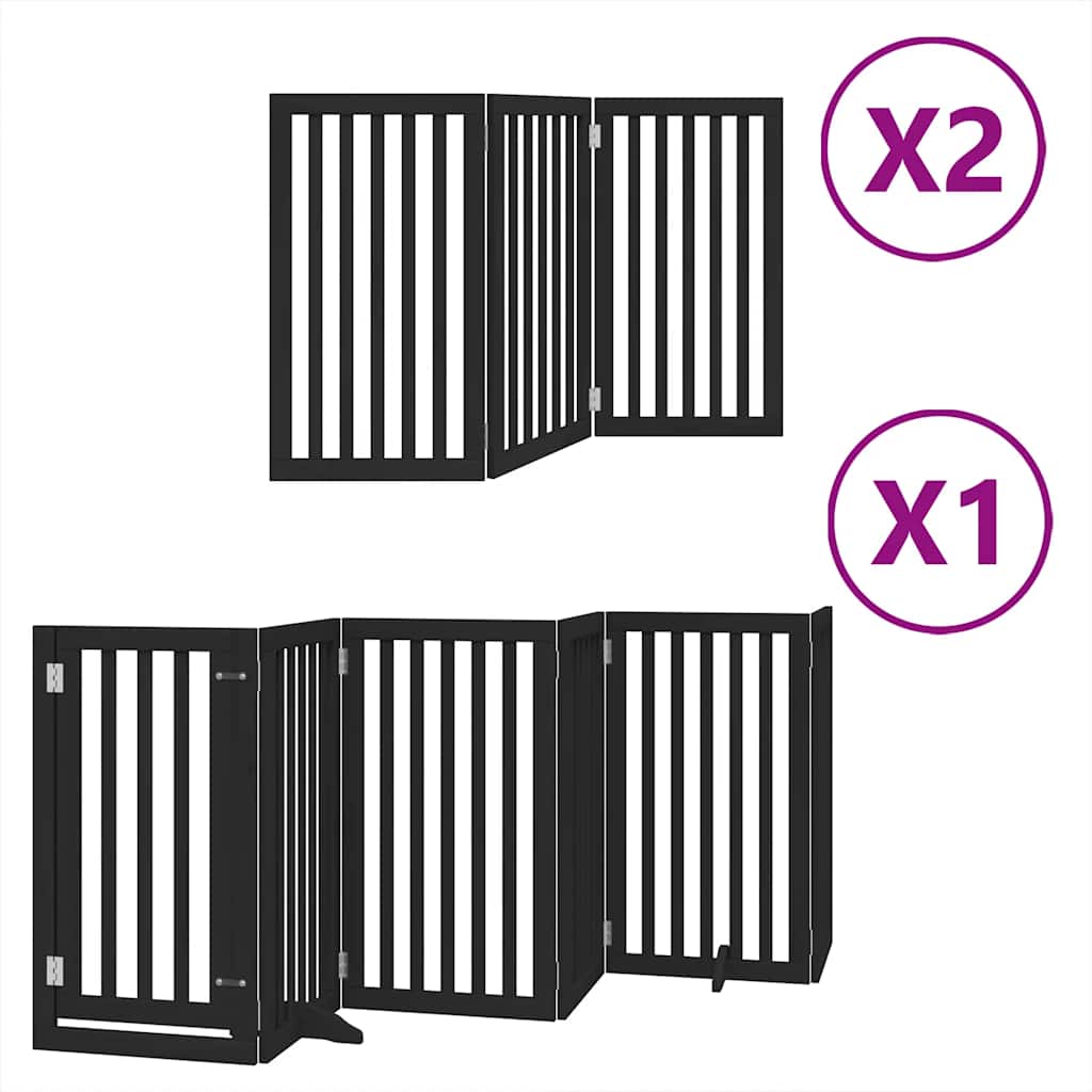 hundelåge med dør 12 paneler 600 cm foldbar poppeltræ sort