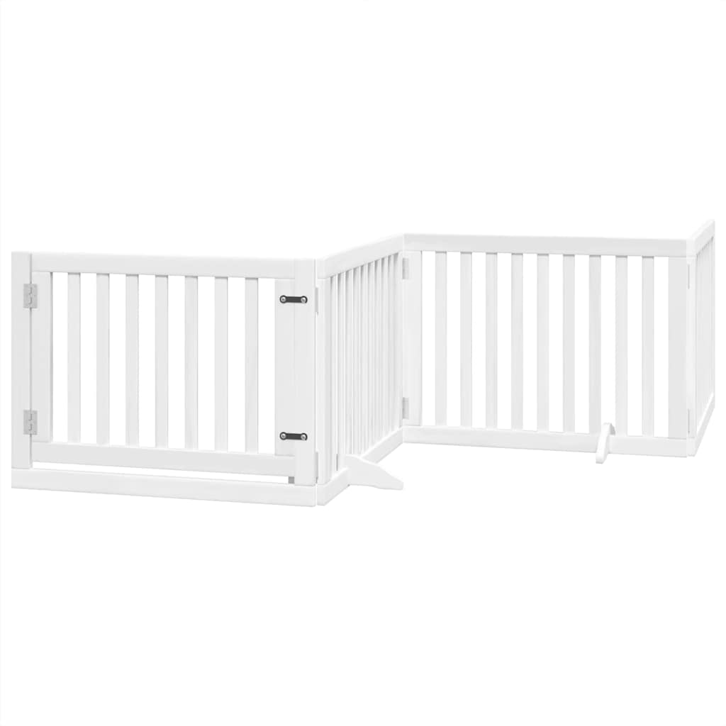 hundelåge med dør 6 paneler 480 cm foldbar poppeltræ hvid