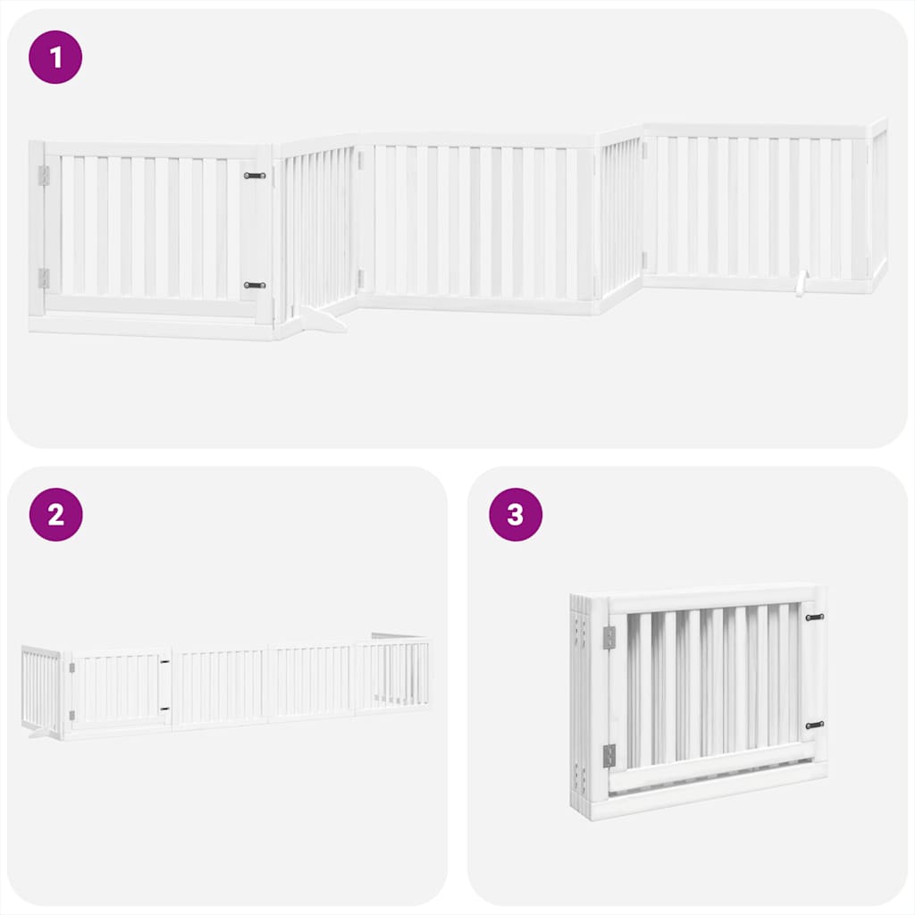 hundelåge med dør 6 paneler 480 cm foldbar poppeltræ hvid