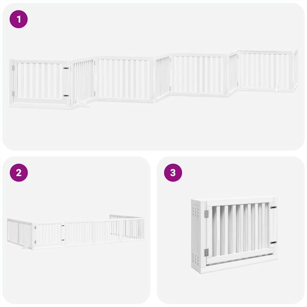 hundelåge med dør 8 paneler 640 cm foldbar poppeltræ hvid