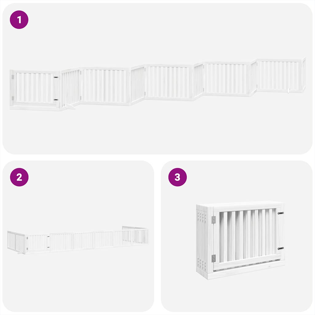 hundelåge med dør 10 paneler 800 cm foldbar poppeltræ hvid