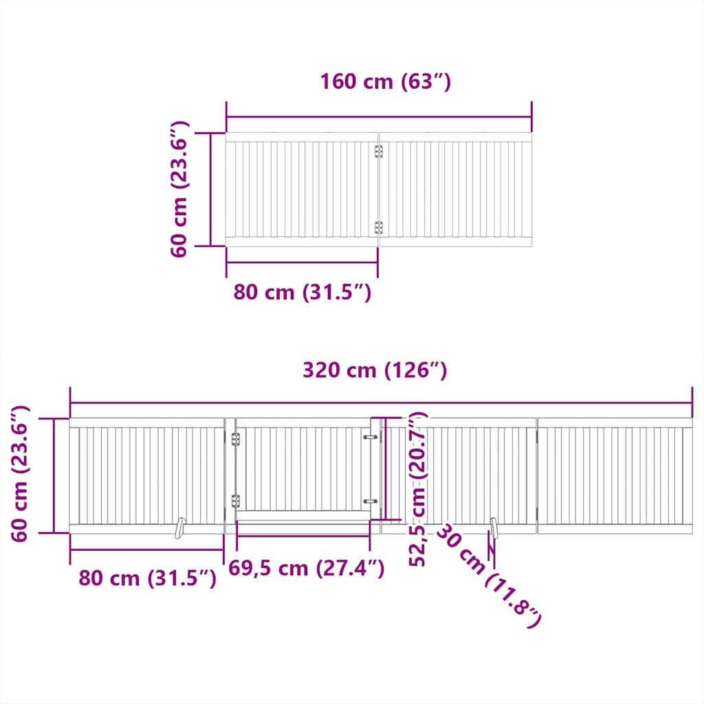 hundelåge med dør 10 paneler 800 cm foldbar poppeltræ hvid