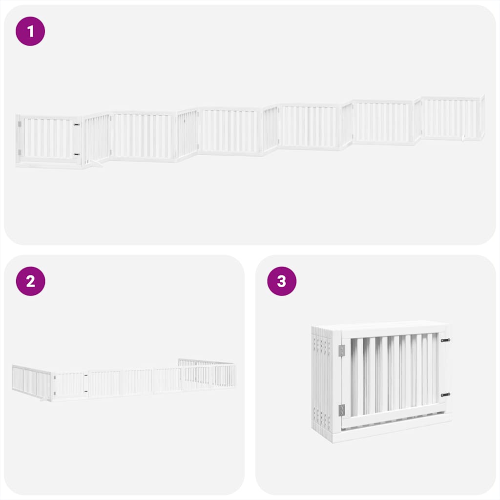 hundelåge med dør 12 paneler 960 cm foldbar poppeltræ hvid