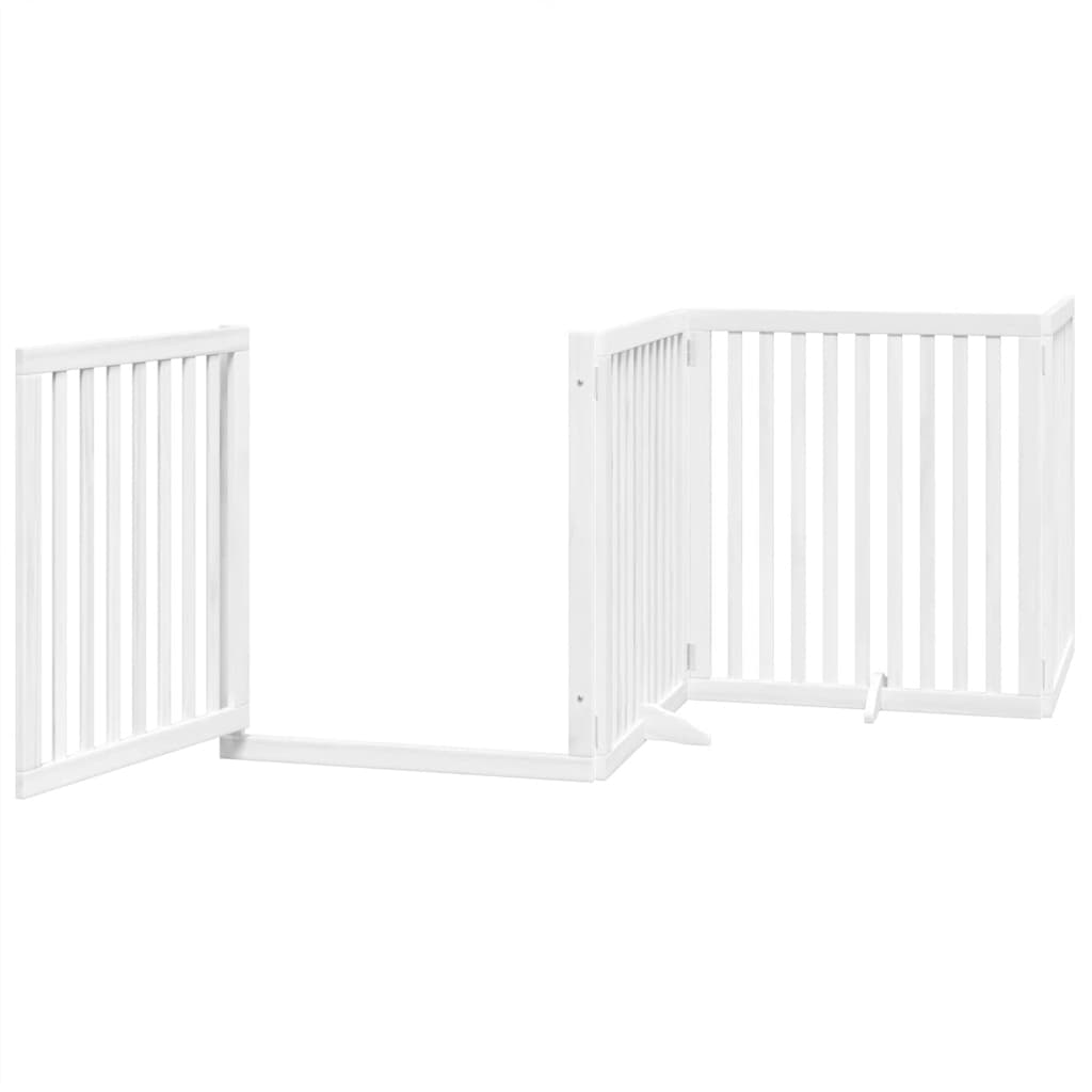 hundelåge med dør 6 paneler 480 cm foldbar poppeltræ hvid