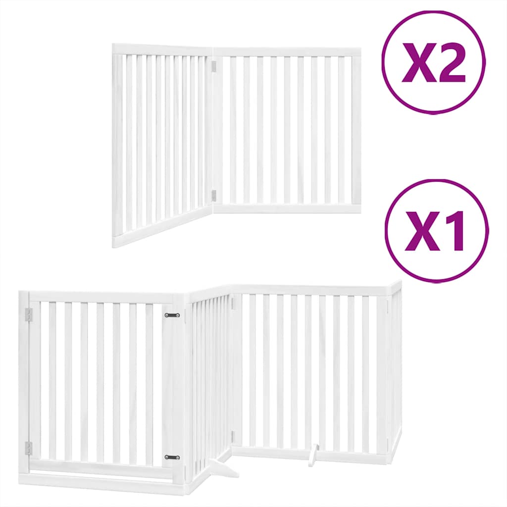 hundelåge med dør 8 paneler 640 cm foldbar poppeltræ hvid