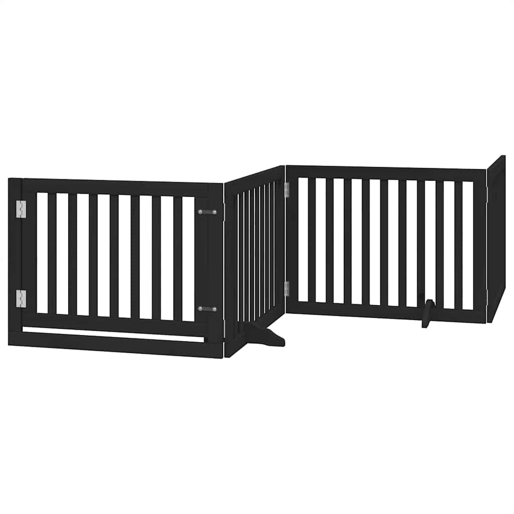 hundelåge med dør 8 paneler 640 cm foldbar poppeltræ sort