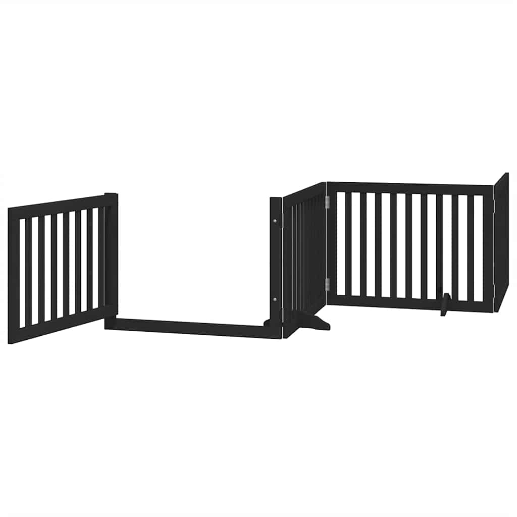 hundelåge med dør 8 paneler 640 cm foldbar poppeltræ sort