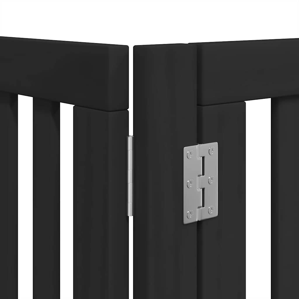 hundelåge med dør 8 paneler 640 cm foldbar poppeltræ sort