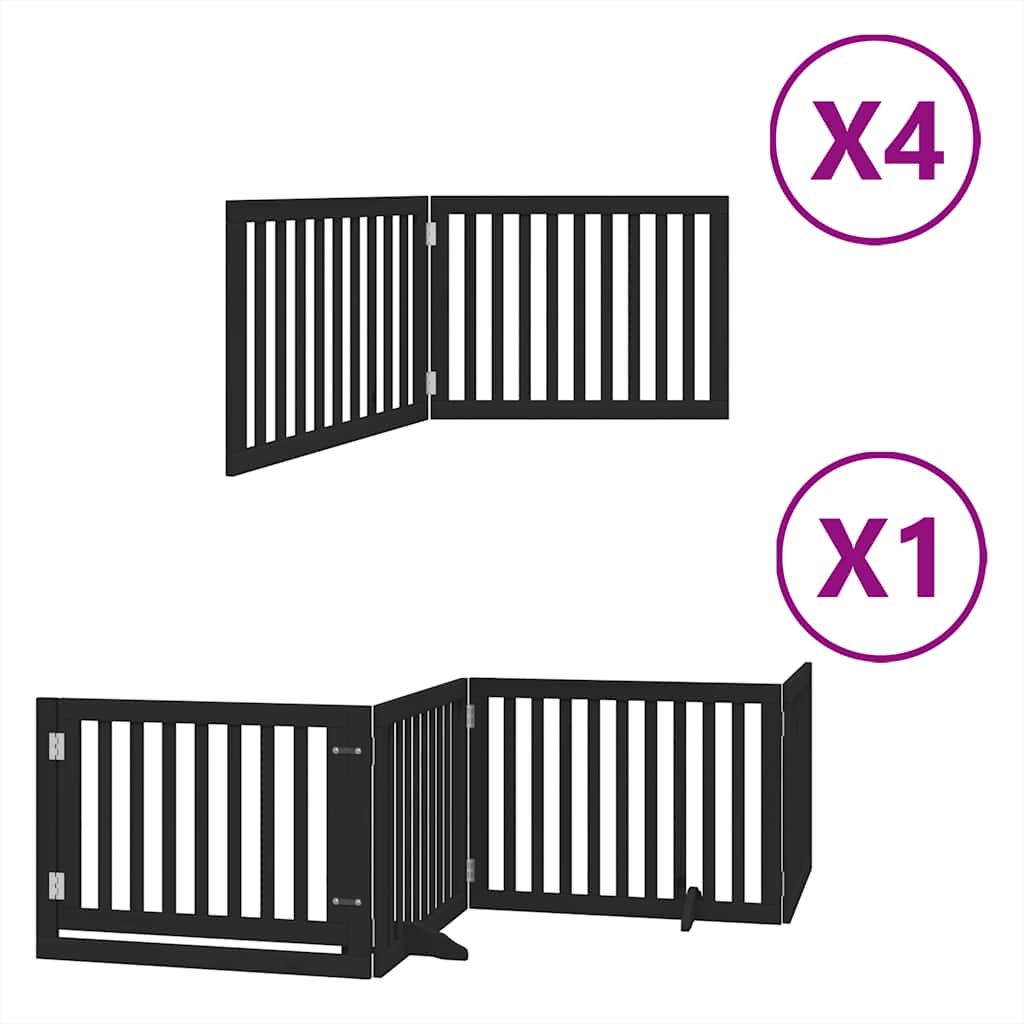 hundelåge med dør 12 paneler 960 cm foldbar poppeltræ sort