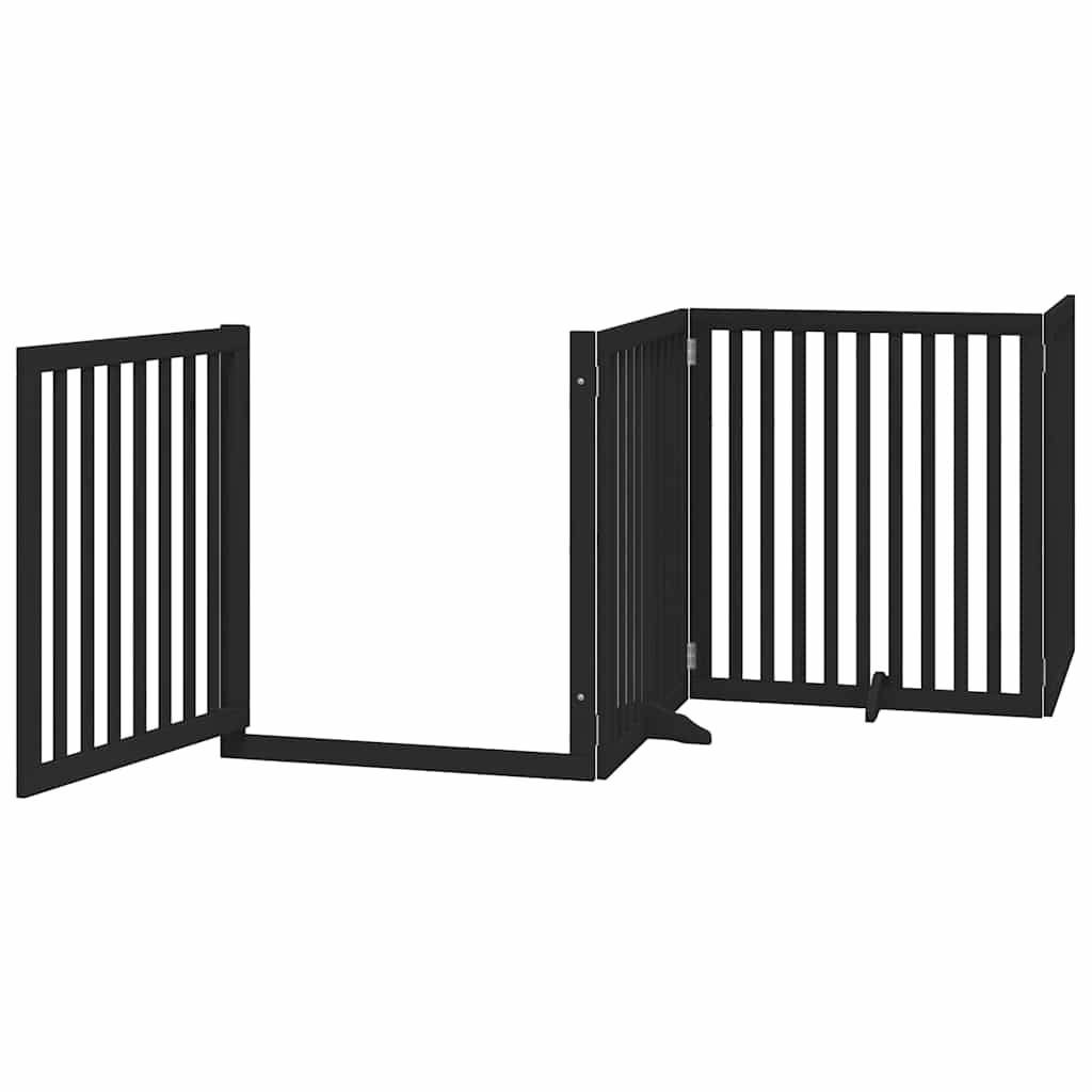 hundelåge med dør 6 paneler 480 cm foldbar poppeltræ sort