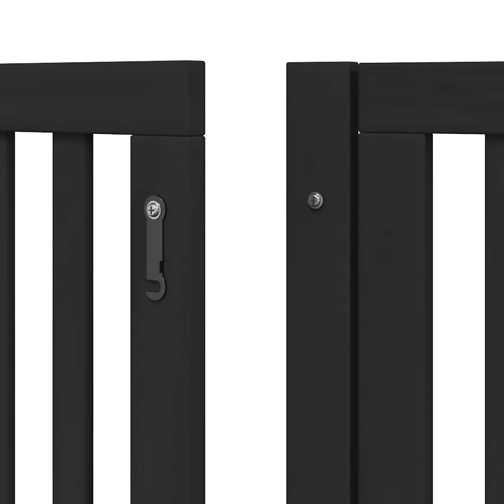 hundelåge med dør 6 paneler 480 cm foldbar poppeltræ sort