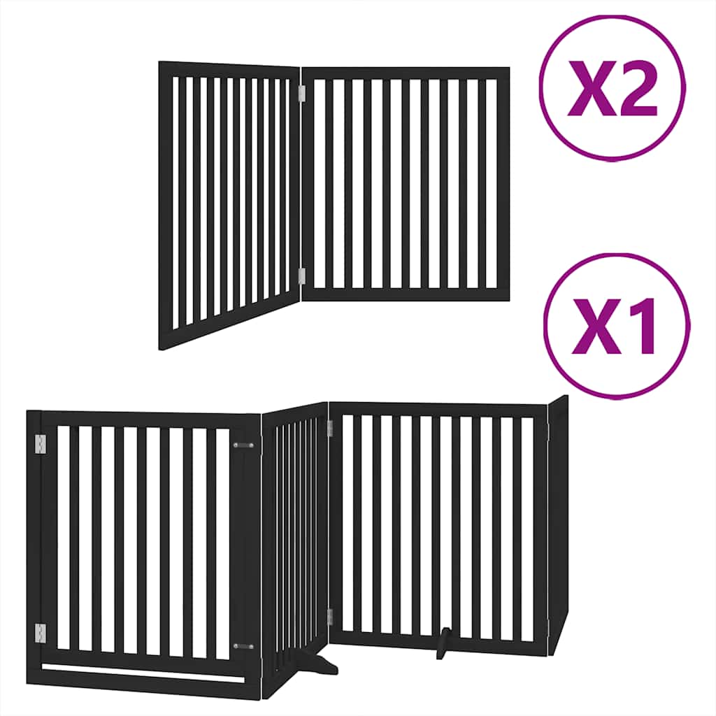 hundelåge med dør 8 paneler 640 cm foldbar poppeltræ sort