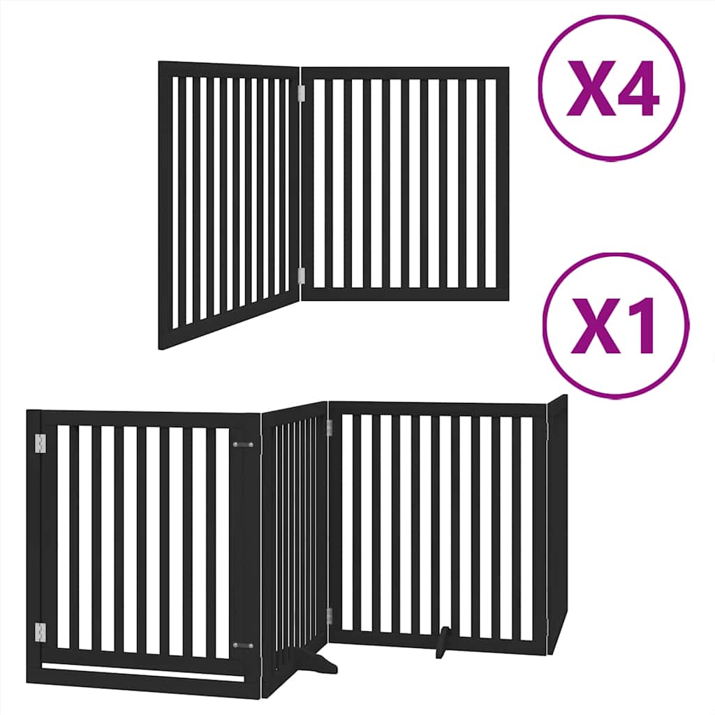 hundelåge med dør 12 paneler 960 cm foldbar poppeltræ sort