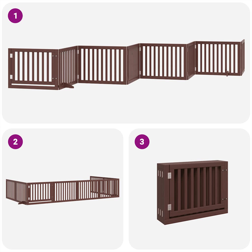 hundelåge med dør 8 paneler 640 cm foldbar poppeltræ brun