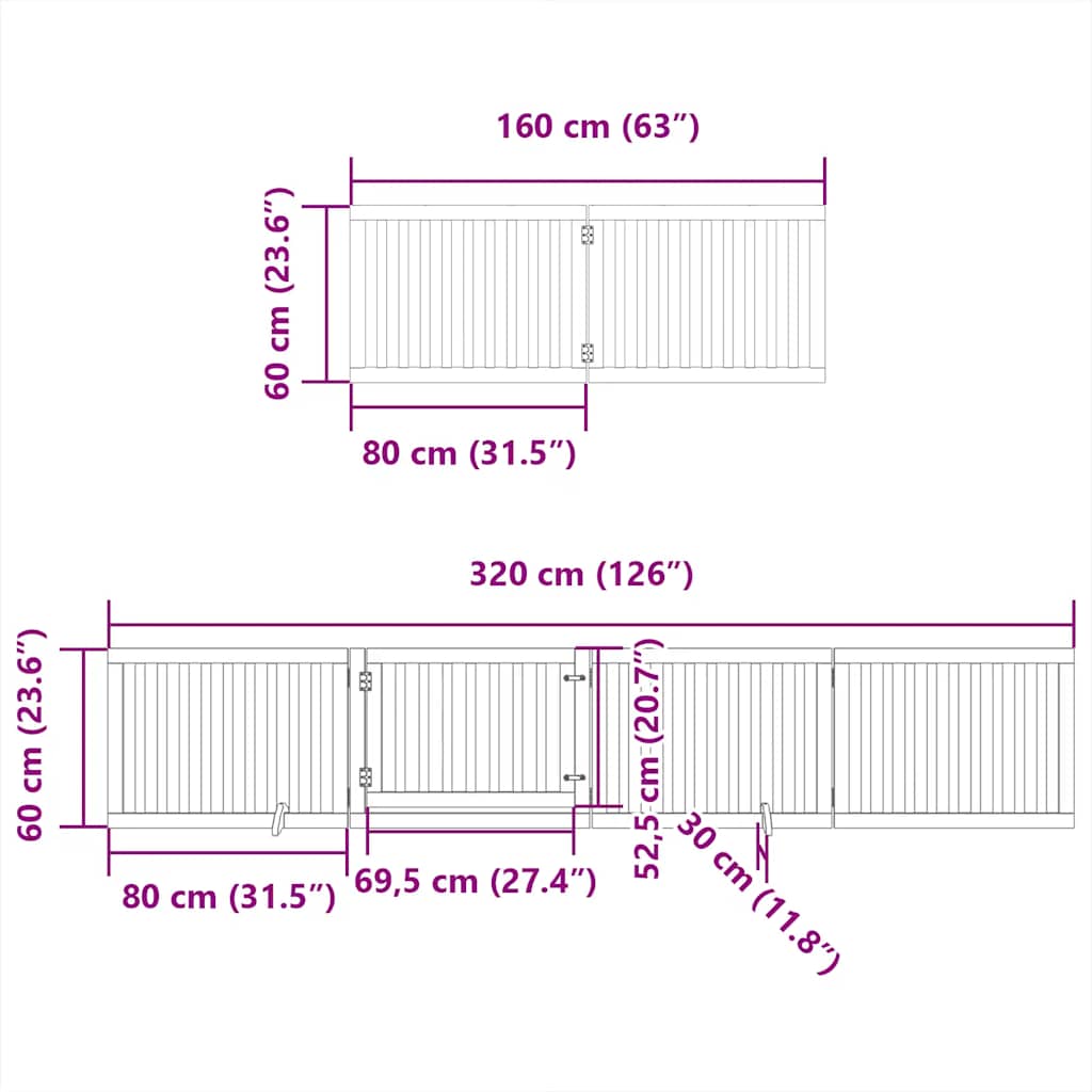 hundelåge med dør 12 paneler 960 cm foldbar poppeltræ brun