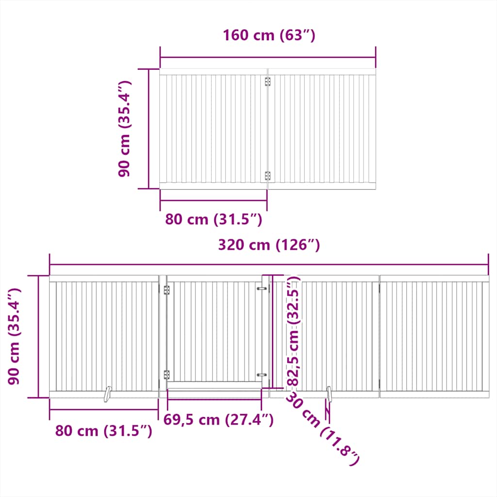 hundelåge med dør 8 paneler 640 cm foldbar poppeltræ brun