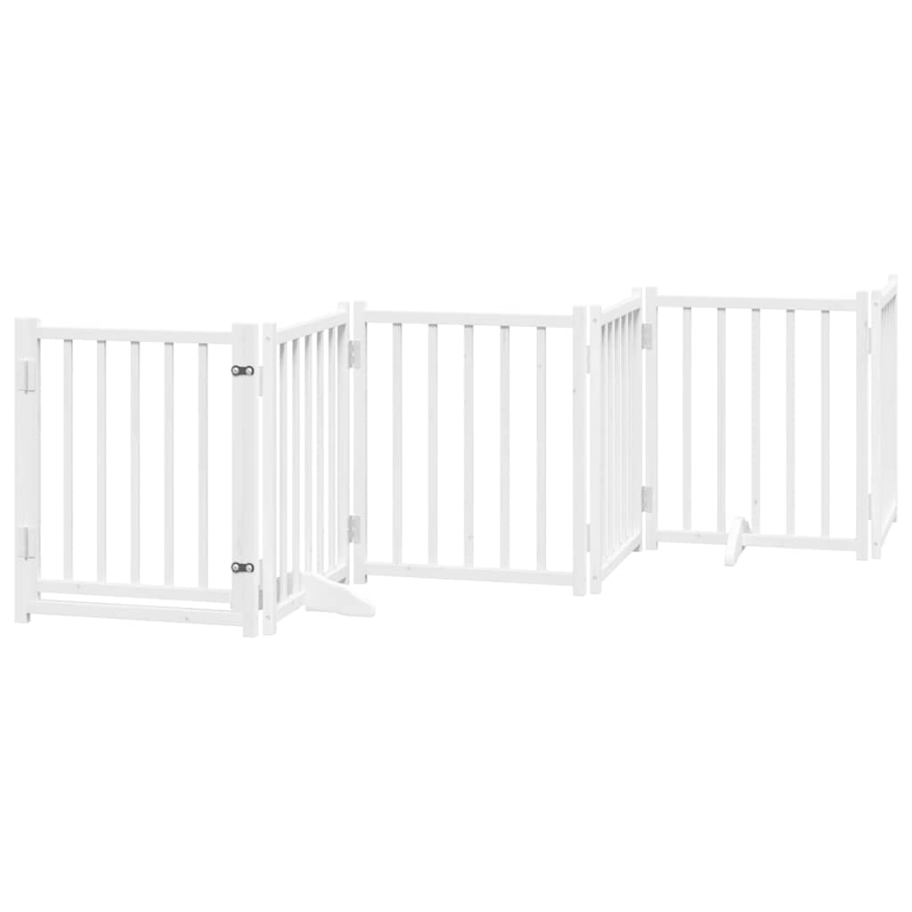 hundelåge med dør 12 paneler 600 cm foldbar poppeltræ hvid