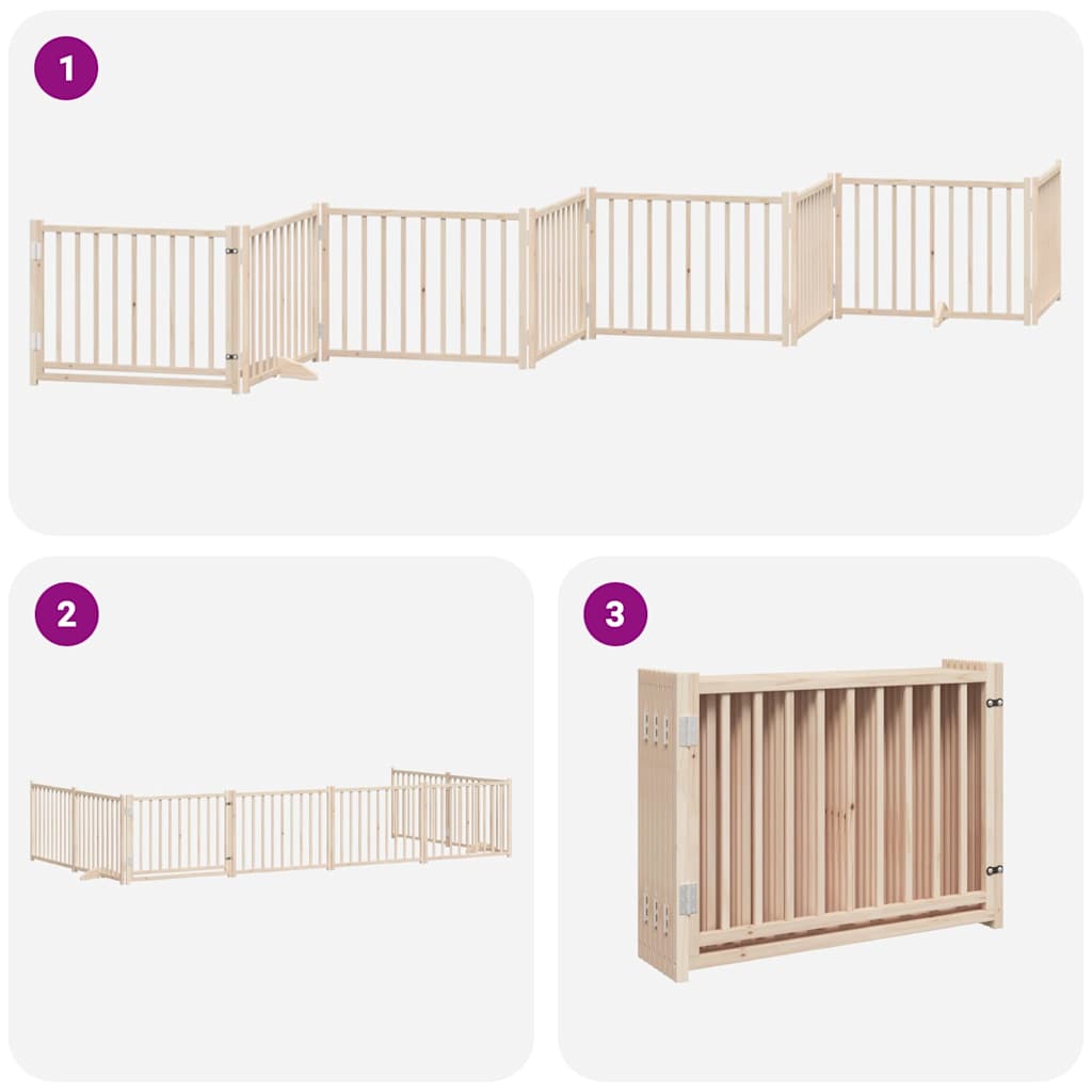 hundelåge med dør 8 paneler 640 cm foldbar poppeltræ