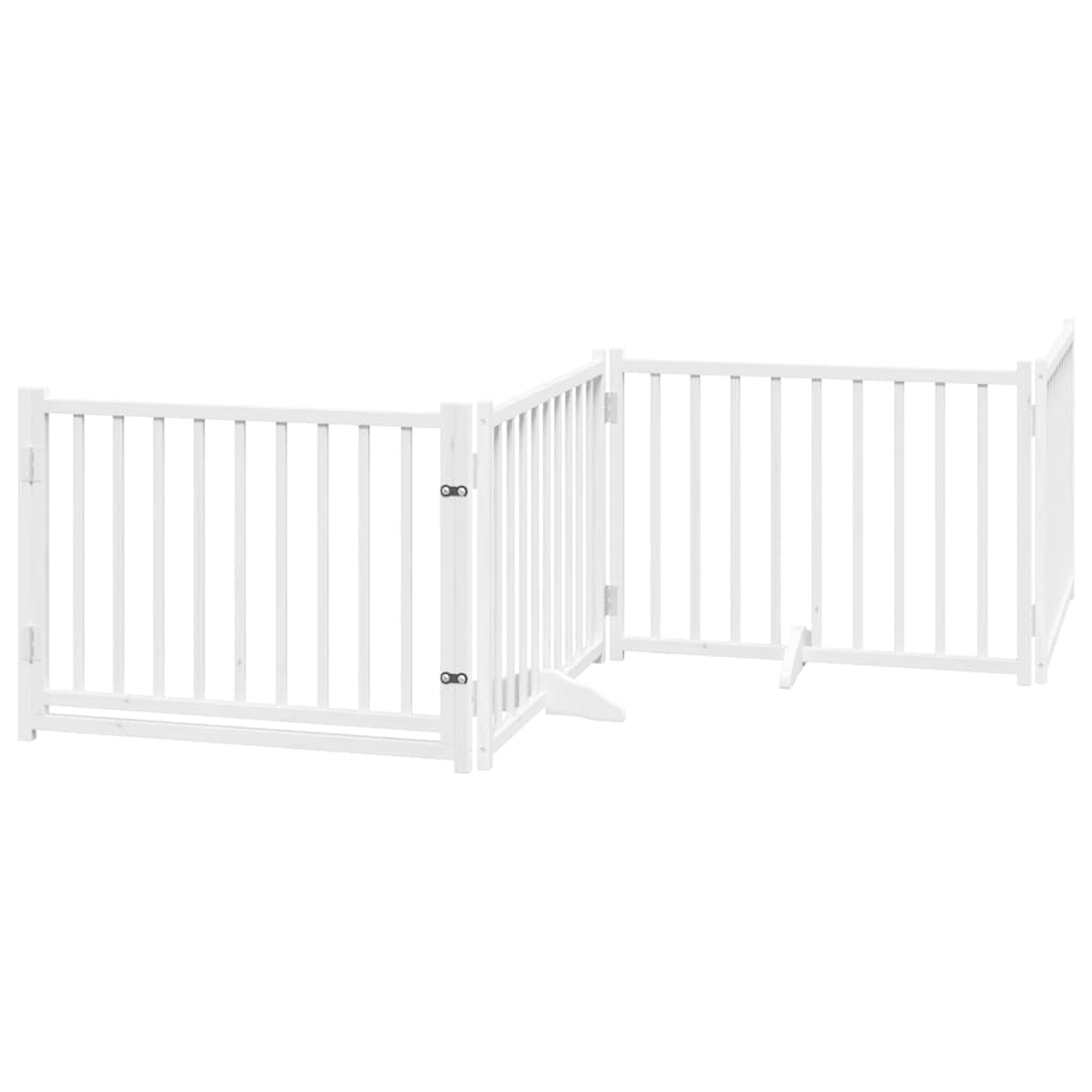 hundelåge med dør 6 paneler 480 cm foldbar poppeltræ hvid