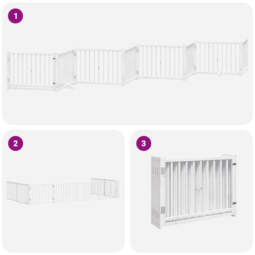 hundelåge med dør 8 paneler 640 cm foldbar poppeltræ hvid