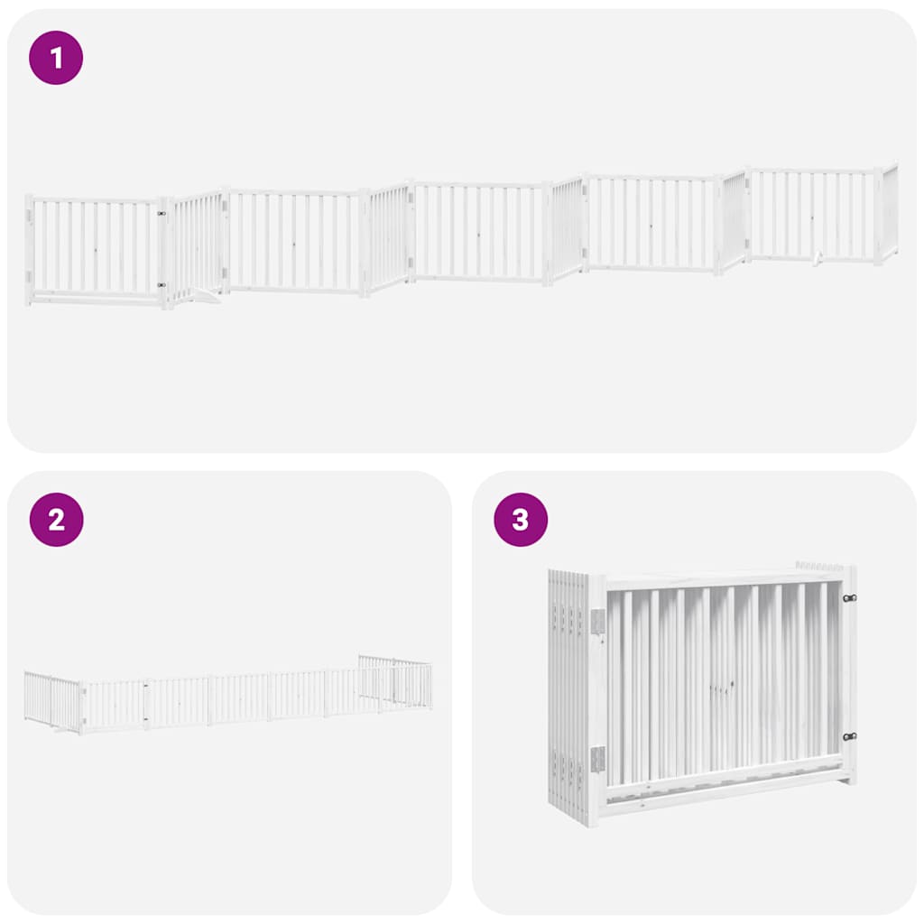 hundelåge med dør 10 paneler 800 cm foldbar poppeltræ hvid
