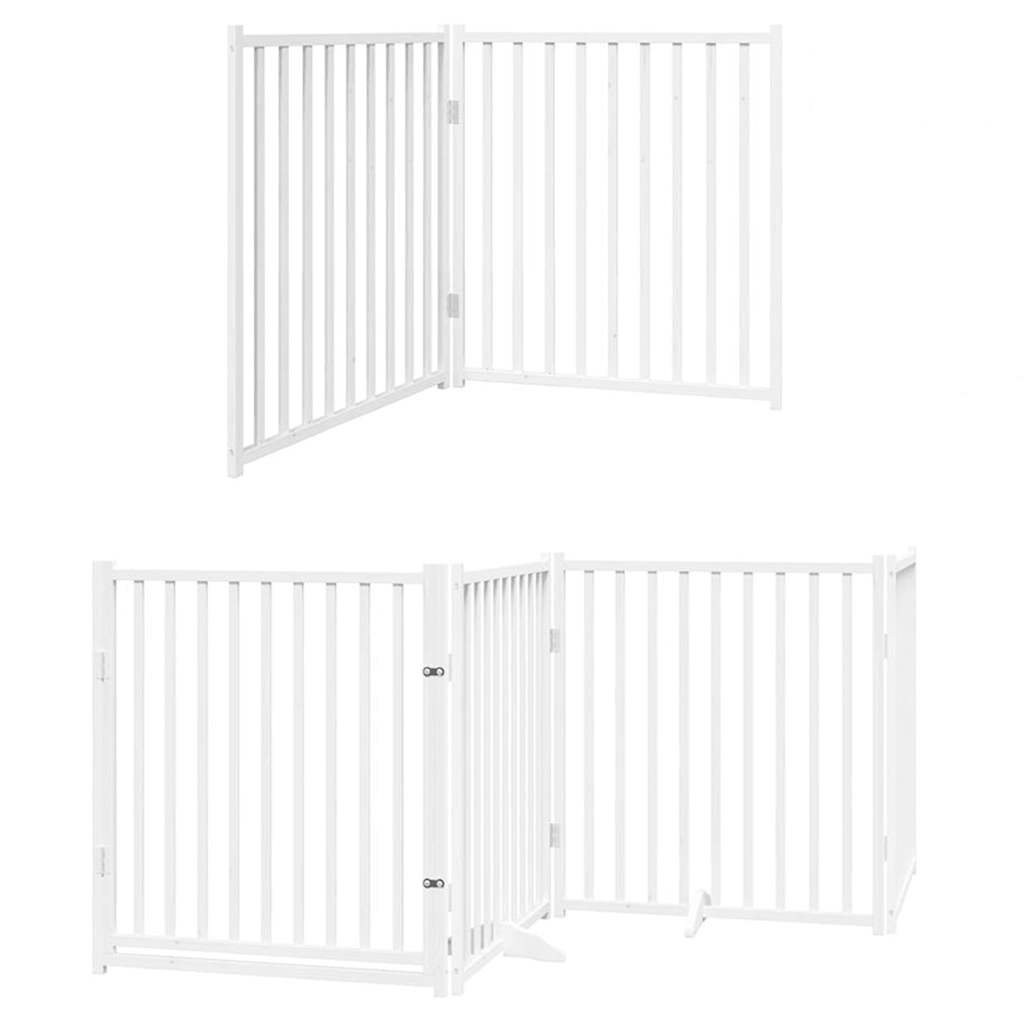 hundelåge med dør 6 paneler 480 cm foldbar poppeltræ hvid