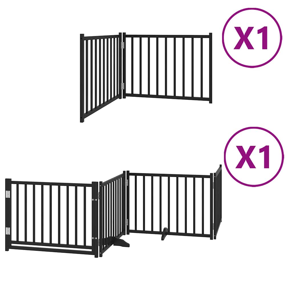 hundelåge med dør 6 paneler 480 cm foldbar poppeltræ sort