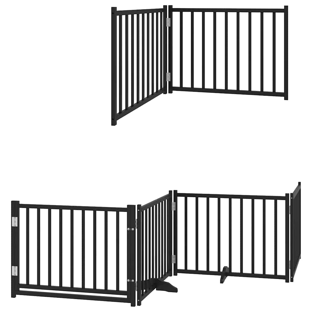 hundelåge med dør 6 paneler 480 cm foldbar poppeltræ sort