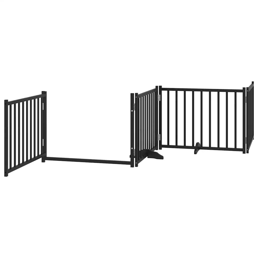 hundelåge med dør 6 paneler 480 cm foldbar poppeltræ sort