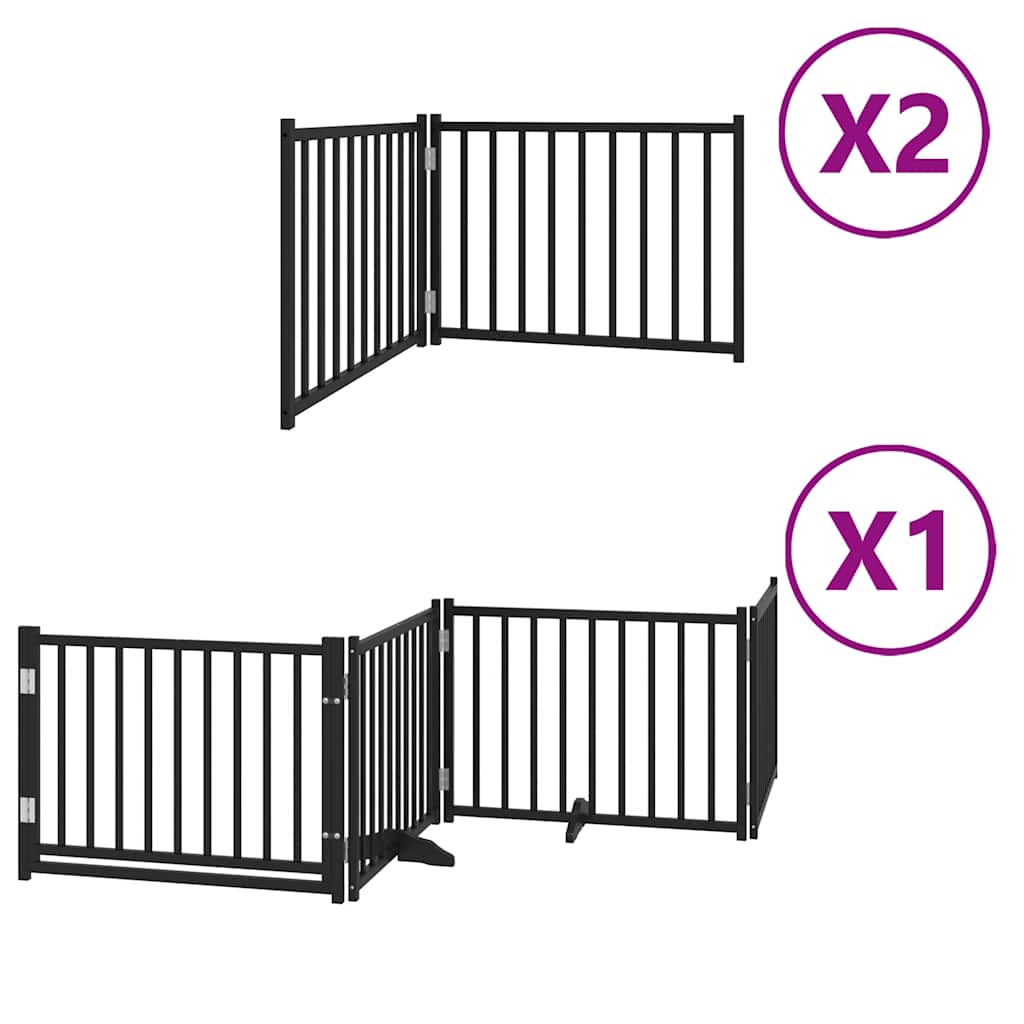 hundelåge med dør 8 paneler 640 cm foldbar poppeltræ sort