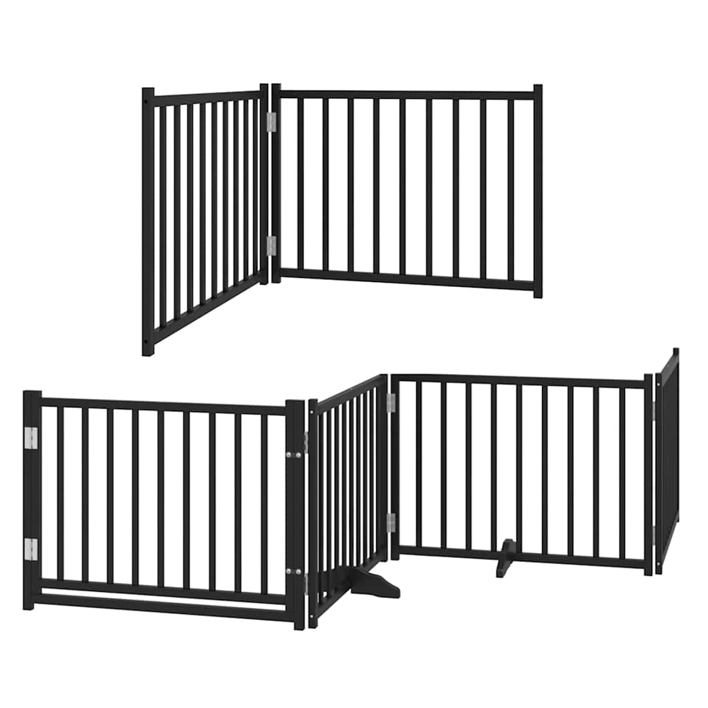 hundelåge med dør 8 paneler 640 cm foldbar poppeltræ sort