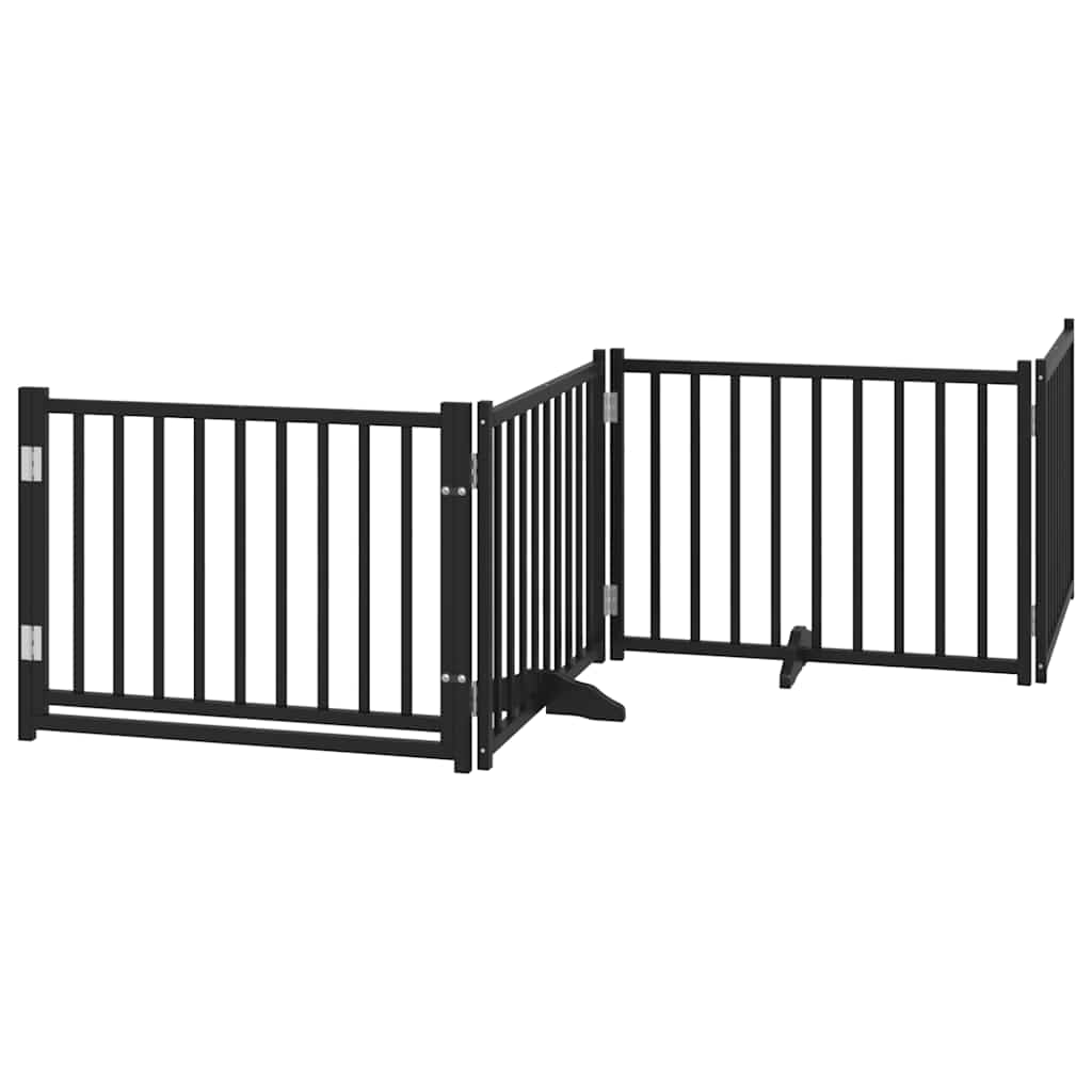 hundelåge med dør 8 paneler 640 cm foldbar poppeltræ sort