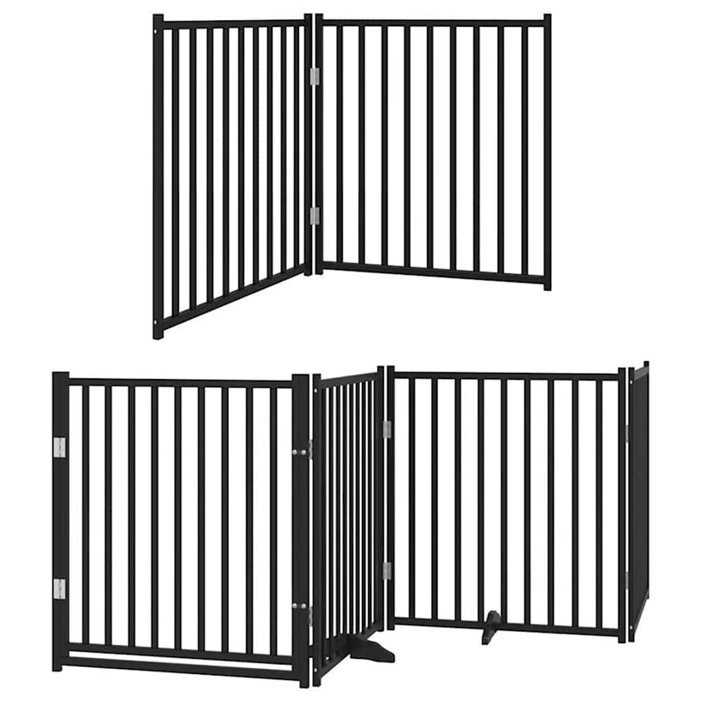 hundelåge med dør 8 paneler 640 cm foldbar poppeltræ sort